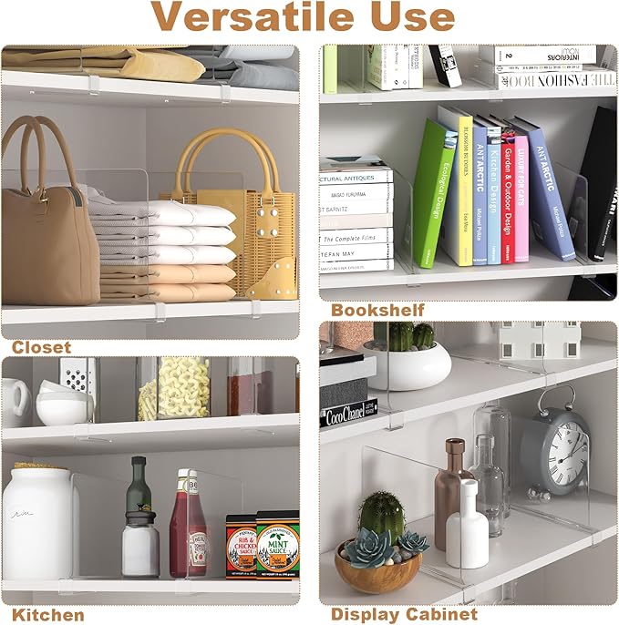 Clear Shelf Dividers for Closet Organization, Pack of 2, Acrylic Closet Dividers for Shelves, Purse Organizer, Handbag Organizer, Fits Clothes Bag Towel, for Bedroom Kitchen Bookshelf
