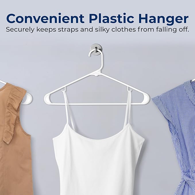 White Standard Plastic Hangers, Mega Pack,150 Pieces Hangers for Clothes, Durable Tubular Hanger Slip Design Cloth Hanger Set with 2 Integrated Strap Hook Design