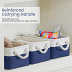 Storage Baskets for Shelves 11.8x7.9x5.2 Inch-Foldable Fabric Organizing Storage Bins with Handles, Closet & Bathroom Organizer, Home Storage for Kitchen, Office (6-Pack, White&Blue)
