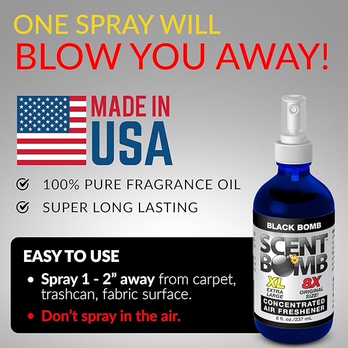 Scent Bomb Air Freshener Spray, Long-Lasting Odor Eliminator for Home & Car, Effective Deodorizer for Kitchen, Bathroom, Fresh Room Spray & Smell Neutralizer, Black Bomb Scent