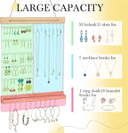 Feyejade Hanging Jewelry Organizer and Storage, 5-Tier White Earring Necklace Holder Jewelry Display Organizer Stand Rack, Wall Mounted for Earrings Necklaces Bracelets and Rings, White