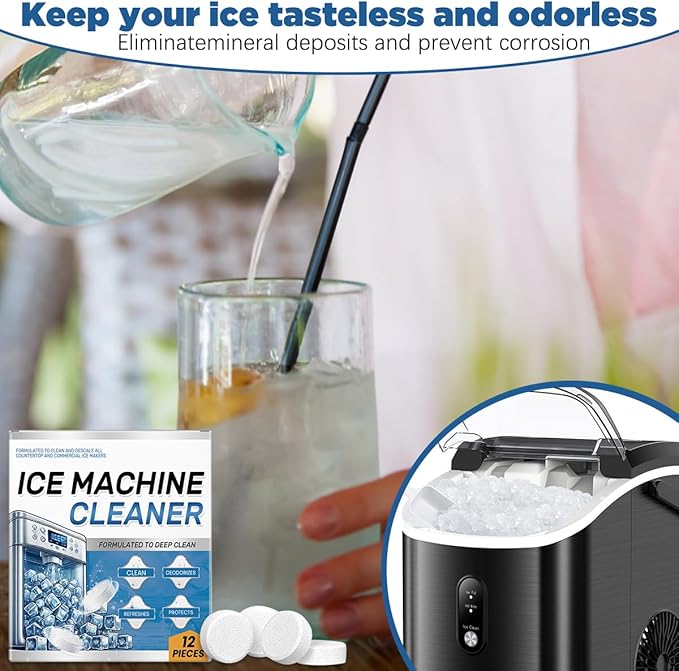 Ice Machine Cleaner Maker Descaler - 24 Clean Tablets, Compatible with Opal, Kitchenaid, Nickel Safe Scale Remover for Countertop, Deep Cleaning, Remove odor, Bulk 1 Year Supply