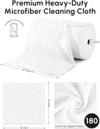 Microfiber Cleaning Cloths Roll, 75 Pack Tear Away Microfiber Towels Roll, 12" x 12" Lint Free Rags, Reusable Cleaning Cloths, Washable, Scratch Free,Ultra Absorbent Dish Rags(White Ripple)