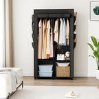 Portable Closet for Hanging Clothes, Portable Wardrobe Closet with Cover, 4 Storage Shelves, 2 Hanging Rods and 8 Side Pockets, Easy Assembly and Sturdy Free Standing Closet for Bedroom, Black