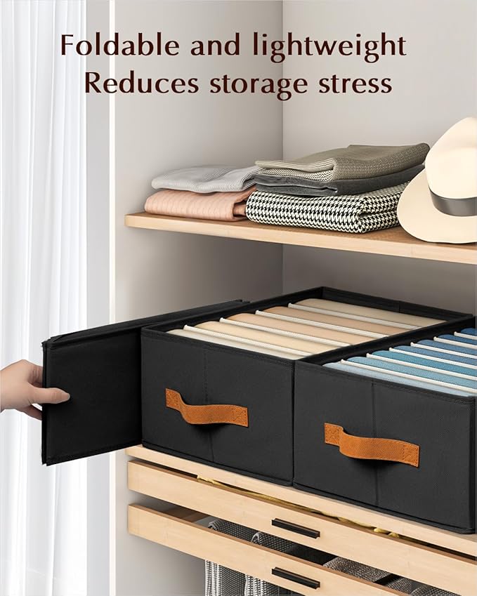 Homsorout Clothes Organizers and Storage - 4/5/7 Grids Fabric Jeans Organizer with Handles, Foldable Closet Organizers Dividers, Wardrobe organizer for Pant, Sweater, T-shirt, Scarf, 6 Pack, Black