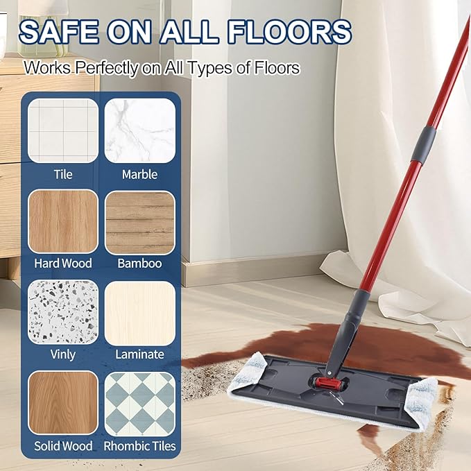 Mop Pads Replacements Compatible with H2prO Flat Mop System, Replace Mop Heads for Mop, Machine Washable Reusable Microfiber Pad Refills for Floor Cleaning (6 Pack)