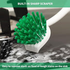 Dish Brush with Handle, 2 Pack Scrub Brushes with Built-in Scraper for Cleaning Kitchen, Pots, Pans and Sink, Scrubber Washing Tools, Green