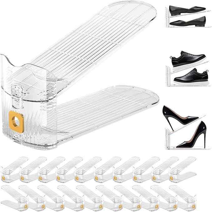 20Pack Shoe Slots Organizer for Closet Shoe Stacker Shoe Rack Organizer for Closet Space Saver Storage Holder Organization (Clear)