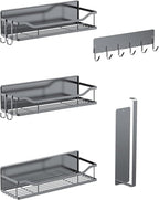 Multifunctional Magnetic Shelf for Washing Machine, Refrigerator, Microwave, and Any Metal Surface, Powerful Magnetic Shelves Include Magnetic Paper Towel Holder, Unique Hollow Design (5 pcs - Grey)