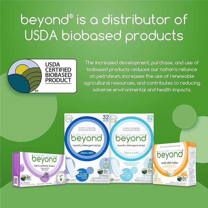 Beyond Fabric Softener Sheets (80 sheets) - Lavender Scent - Eco-Friendly Plant-Based Dryer Sheets. Removes Static Cling. Recyclable Packaging.