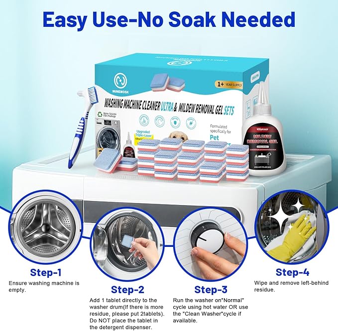 Washing Machine Cleaner -15 Pack, Formulated for Pet Owners | Compatible with HE, Top & Front Load Washer | Septic Safe | Fresh Scent | Removes Residue | Remove Stubborn Pet Hair