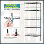 BestOffice Adjustable NSF-Certified Metal Shelf Wire Shelving Unit Storage for Small Places Restaurant Garage Pantry Kitchen Garage Rack (Black, 16.7L×11.8W×47.6H)