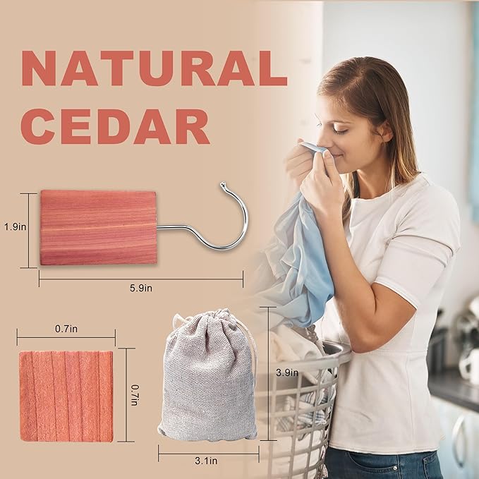 (48pcs) Natural Cedar Wood Cedar Blocks, CedarHanging Chips and Aromatic CedarSachets Moth Protection for Closet Drawers and Wardrobe, CED-ar Blocks for Clothes Storage