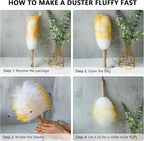 Lambs Wool Duster for Cleaning Window Blinds Computer Furniture TV Computer Screens Bookshelves Solid Wooden Handle Natural Feather Duster,16'', Yellow&White