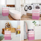 HomeHacks 2 Pack Large Laundry Baskets, Waterproof, Freestanding Laundry Hampers, Collapsible Clothes Hamper with Reinforced Handles in Laundry, College Dorm, Bathroom, Bedroom (Grey+Pink, 75Lx2)