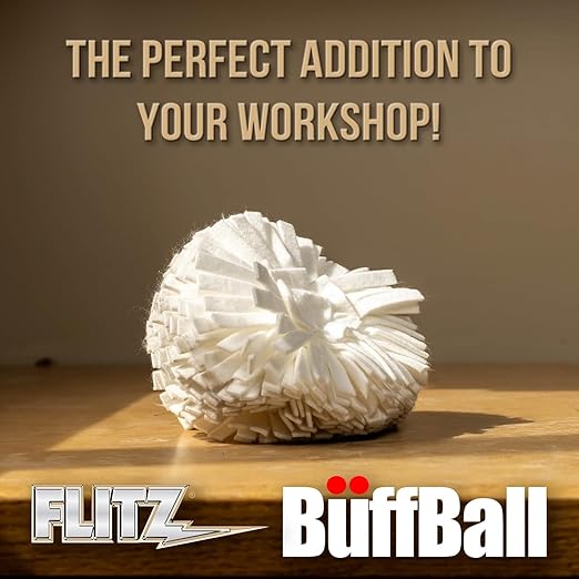 Flitz Buff Ball w/ 1.76oz Metal Polish Paste - 5in Drill Buffer Polisher Attachment for Any 3/8in Drill - Self-Cooling, Washable Polishing Ball to Buff, Shine, & Protect All Metals, Plastics (1 Pack)
