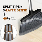 Broom, Outdoor Brooms for Sweeping Indoor, Adjustable 55" Pet Hair Removal Heavy Duty Broom for Floors Home Kitchen Garage Commercial Patio Industrial Snow (Black)