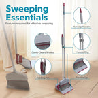 BLACK+DECKER Butler Broom & Dustpan Set - Stand-Up Design - Lightweight, Space-Saving Combo for Kitchen, Living Room, Bathroom, Lobby Floors - Home Cleaning Essential, Light Gray/Burgundy