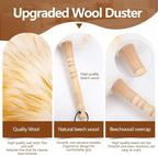 Lambswool Duster for Cleaning with Solid Wooden Handle Leather Hang Strap 19.6 inch Natural Feather Duster for Cleaning Ceiling Fans Window Blinds Computer Furniture(2 Pack)