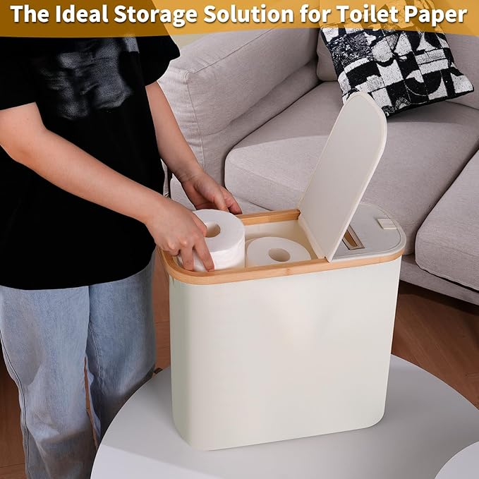 efluky Toilet Paper Storage and Holder 2 in 1, Toilet Paper Storage with Lid for Bathroom 28L, Free Standing Holder Organizer Holds Up to 9-12 Rolls, Beige