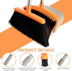 2-Pack Broom and Dustpan Set with Long Handle, Heavy Dust Broom and Dustpan Combo for Home，Kitchen, Office, Pet Hair(Gray Orange)