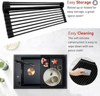 MERRYBOX Roll Up Over The Sink Dish Drying Rack Silicone Wrapped Foldable, Heat-Resistant, Anti-Slip Sink Rack Multipurpose Dish Drainer for Kitchen Sink Counter - Black, 17.5" x 11"