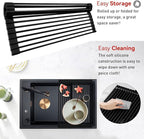 MERRYBOX 20.5" x 13" Roll Up Dish Drying Rack Silicone Wrapped Over The Sink Dish Drying Rack Multipurpose Foldable Sink Drying Mat, Heat-Resistant & Anti-Rust Dish Rack for Kitchen Sink, Large, Black