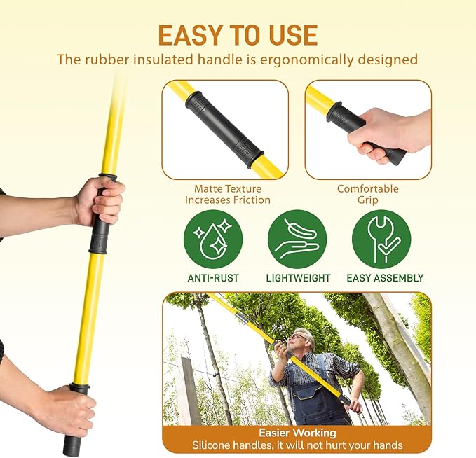 VINGLI Manual Pole Saw for Tree Trimming, 26 ft Extendable Tree Pruner, Sharp Steel Blade and Scissors, High Tree Branch Cutter with Lightweight 8 Fiberglass Long Handles, for Pruning Palms and Shrubs