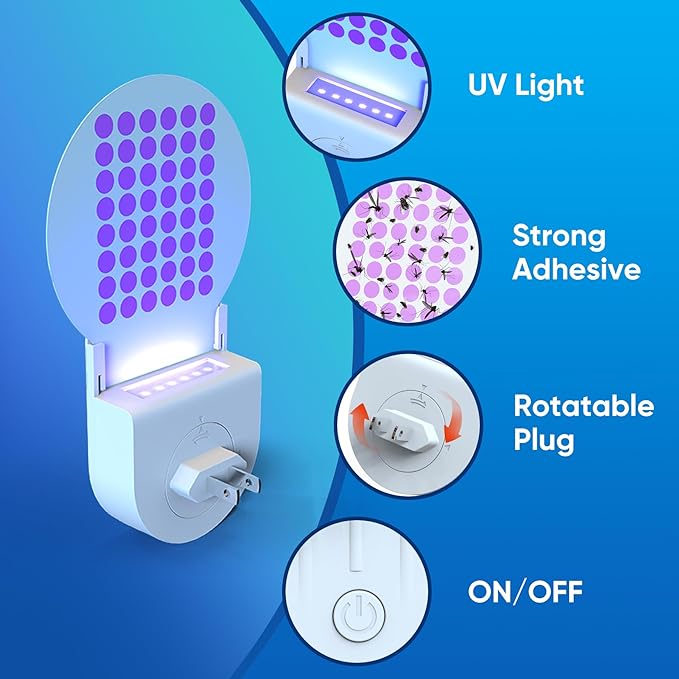 Flying Insect Trap, Fly Bug Zapper Pest Light Trap for Mosquito, Fruit Flies, Gnats, Moths, Attractant Bug Catcher for Home (2 Plug + 10 Refills)