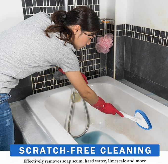 Baderke 4 Pcs Tub Tile Scrubber Cleaning Brush Pads (Without Handle) Compatible with Qaestfy Non-Scratch Scouring Pads Scrub Brush for Shower Bathroom Buildup Toilet Wall Floor (Blue)