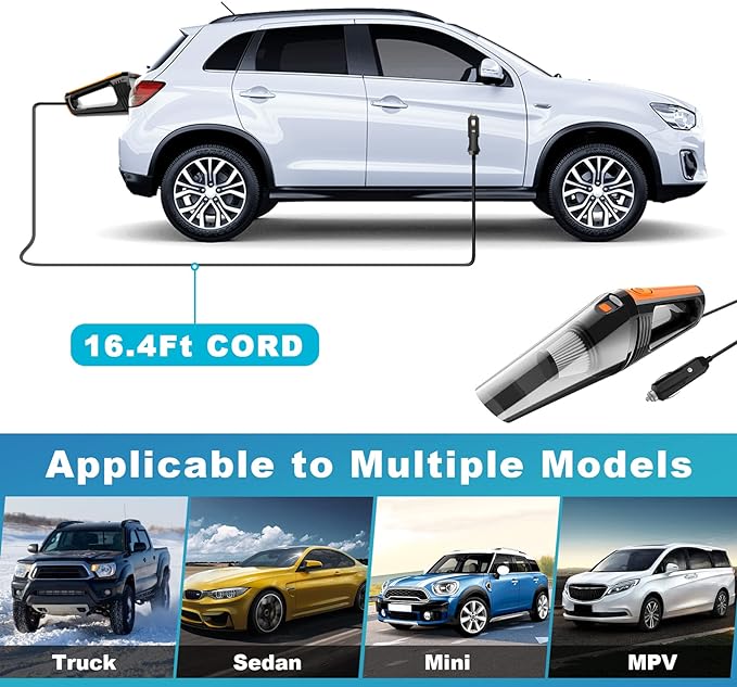 Car Vacuum, Portable Car Vacuum Cleaner High Power 8000Pa, Small 12V Handheld Vacuum with LED Light,16.4Ft Corded, Deep Detailing Cleaning Kit of Car Interior with Dry for Men/Women