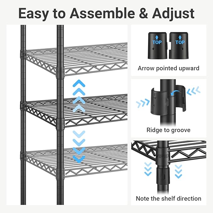 VIPEK V2 Plus Heavy Duty Clothes Rack, Portable Metal Clothing Racks with 4 Tiers Adjustable Wire Shelving & 3 Hanging Rods, Freestanding Closet Rack, Max Load 886LBS, Black