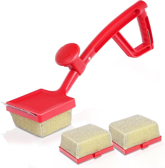 SHINESTAR Bristle-Free Griddle Cleaning Kit – BBQ Steam Grill Brush with 2 Replacement Heads & Scraper for Cast Iron & Stainless Steel Grates,Excellent Grill Tools, Red