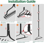 Garden Rake, 63" Adjustable Long Handle Lawn Leveling Bow Rake with 17 Tines, Garden Tool with Heavy Duty Metal for Looseing Soil, Weede Control