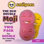 Smilyeez Double-Size Scrub Moji Duo Sponge 2-Pack – Dual Smiling Faces, Temperature-Responsive Scrubber – Scratch-Free, Odor & Stain Resistant