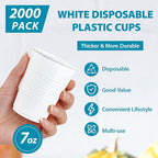 Lilymicky 2000 PACK 7 oz White Plastic Cups, 7 Ounce Disposable Drinking Cups for Birthday Parties, Picnics, Ceremonies