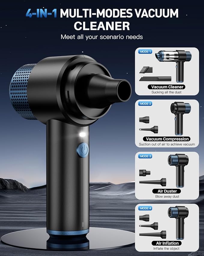 EYYA Handheld Car Vacuum Cleaner Cordless, 15000PA High Power Vacuum & Air Duster, 4-in-1 Portable Mini Vacuum with LED Light, Hand Held Vacuum Cleaner for Car Home Office