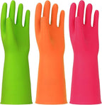 3 Pairs Rubber Cleaning Gloves Latex Free Dishwashing Gloves - 13" Reusable Nitrile Gloves Medium, Green+Orange+Red