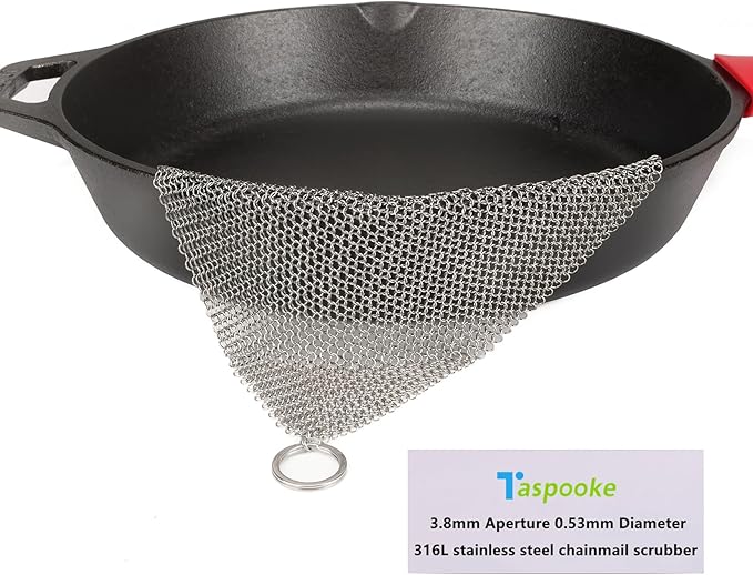 Cast Iron Cleaner & Chainmail Skillet Scrubber - 36''x36'' 3.8mm Small Ring, 316L Stainless Steel Interlocking Mesh Sheet, Flexible Chainmail Panel, Fine Linked Ring Fabric, Woven Ring Net