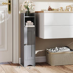 Tangkula Small Bathroom Storage Cabinet with Door, Toilet Paper Holder Stand with Adjustable Shelves & Open Compartment for Small Spaces, Narrow Freestanding Storage, 7 x 7.5 x 31.5 Inches (Grey)