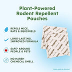 BugMD Vamoose Plus Peppermint Oil Mouse Repellent Pouches | Natural Mice Repellent Indoor & Rat Deterrent for House, Garage, RV, Car & Storage | Plant-Powered Rodent Control - 4 Pack - 16 Pouches
