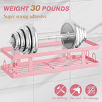 Youvip Adhesive Shower Caddy,Shower Shelves with Soap Holder and 12 Hooks,No Drilling Bathroom Organizer and Storage,Pink,3 Pack