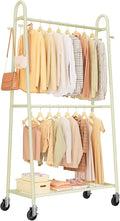 Sakugi Heavy Duty Clothes Rack, Metal Clothing Rack with Double Hanging Rods, 4 Hooks & Mesh Shelf, Freestanding Garment Rack with Triangular Design for Bedroom Closet, 36.5" x 16.9" x 72.8", Beige