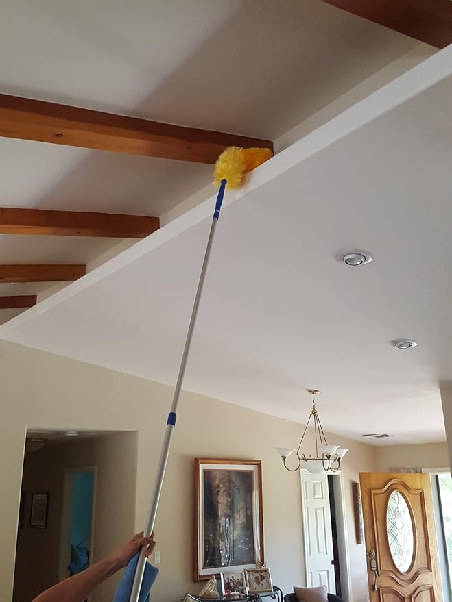 Feather Microfiber Plus Nylon Static Cobweb Duster | Reach Up To 20 Feet | Extendable 3 Tier Ceiling Fan Webster Duster Kit | Aluminum Extension Pole With Threaded Tip | U.S. Duster Co