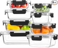 8 Pack Borosilicate Glass Food Storage Containers with Lids, Glass Meal Prep Containers, Airtight Bento Lunch Boxes with Snap Locks, Oven, Freezer and Dishwasher Safe, BPA Free, Kitchen Storage Set