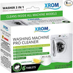 XROM Plant Based, Washer Cleaner And Descaler, Removes Odors, Limescale & Detergent Build-Up, Removes Hard Water Stains, For Front and Top Load, 6 Per Pack (Lemon)