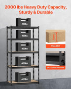 VEVOR Storage Shelves, 2000 lbs, 5 Tier Garage Storage Shelving, 16" D x 32" W x 62.8" H Adjustable Metal Shelves for Garage Shelves Utility Rack Shelf, Ideal for Kitchen, Warehouse, Basement, Black
