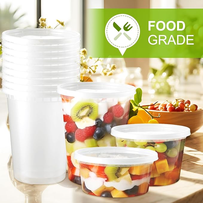 NEEBAKE 60 Set Deli-Containers-with-Lids: [8oz 16oz 32oz] Combo Plastic-Food-Storage-Containers-with-Lids, To-Go-Containers, Meal-Prep-Containers