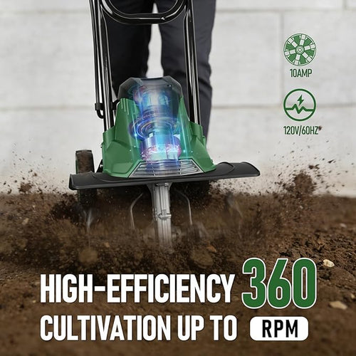 14-Inch Electric Tiller Cultivator, LAZYLAND 10A 360RPM Corded Rototiller with 8.7-Inch Tillling Depth, 4X4 Steel Tines for Garden/Lawn/Yard/Soil Aeration/Soil Cultivation