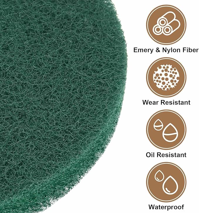 HARFINGTON 16pcs Scrubber Scouring Pads 180 Grits 5 Inch Drill Power Brush Hoop and Loop Surface Conditioning Disc Drill Scuffing Disc Scrub Pads for Home Kitchen Cleaning, Green